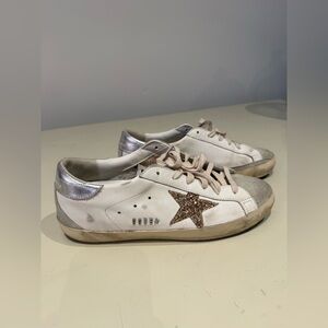 Golden Goose White Sneakers with Glittery Gold Star